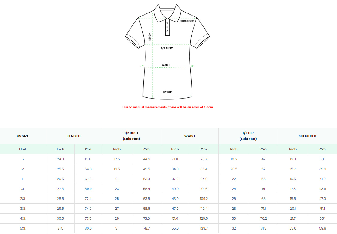 polo shirt women size chart - Personalized World Store