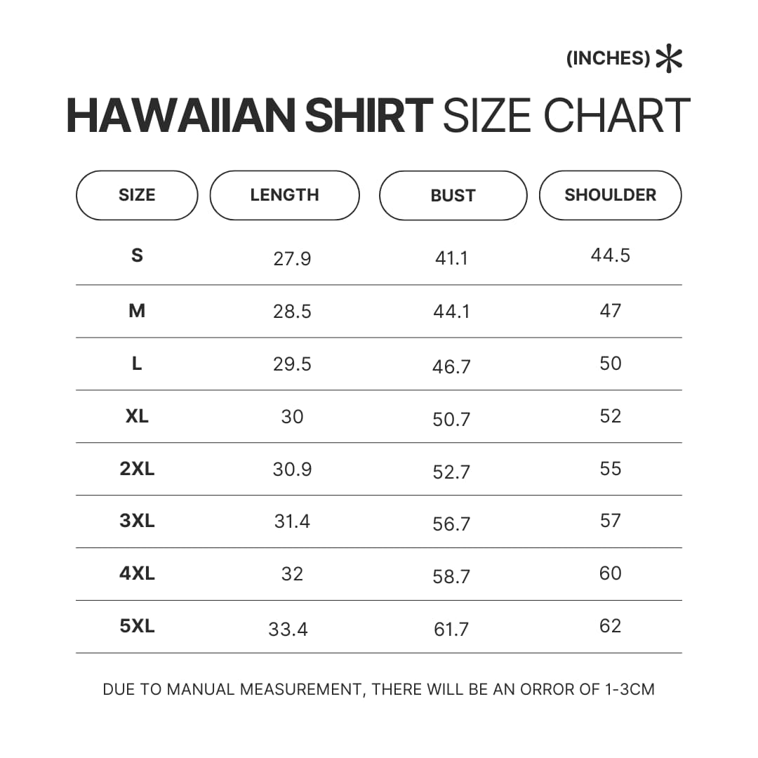 Hawaiian Shirt Size Chart - Chip and Dale Merch